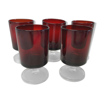 Set of 5 red glasses