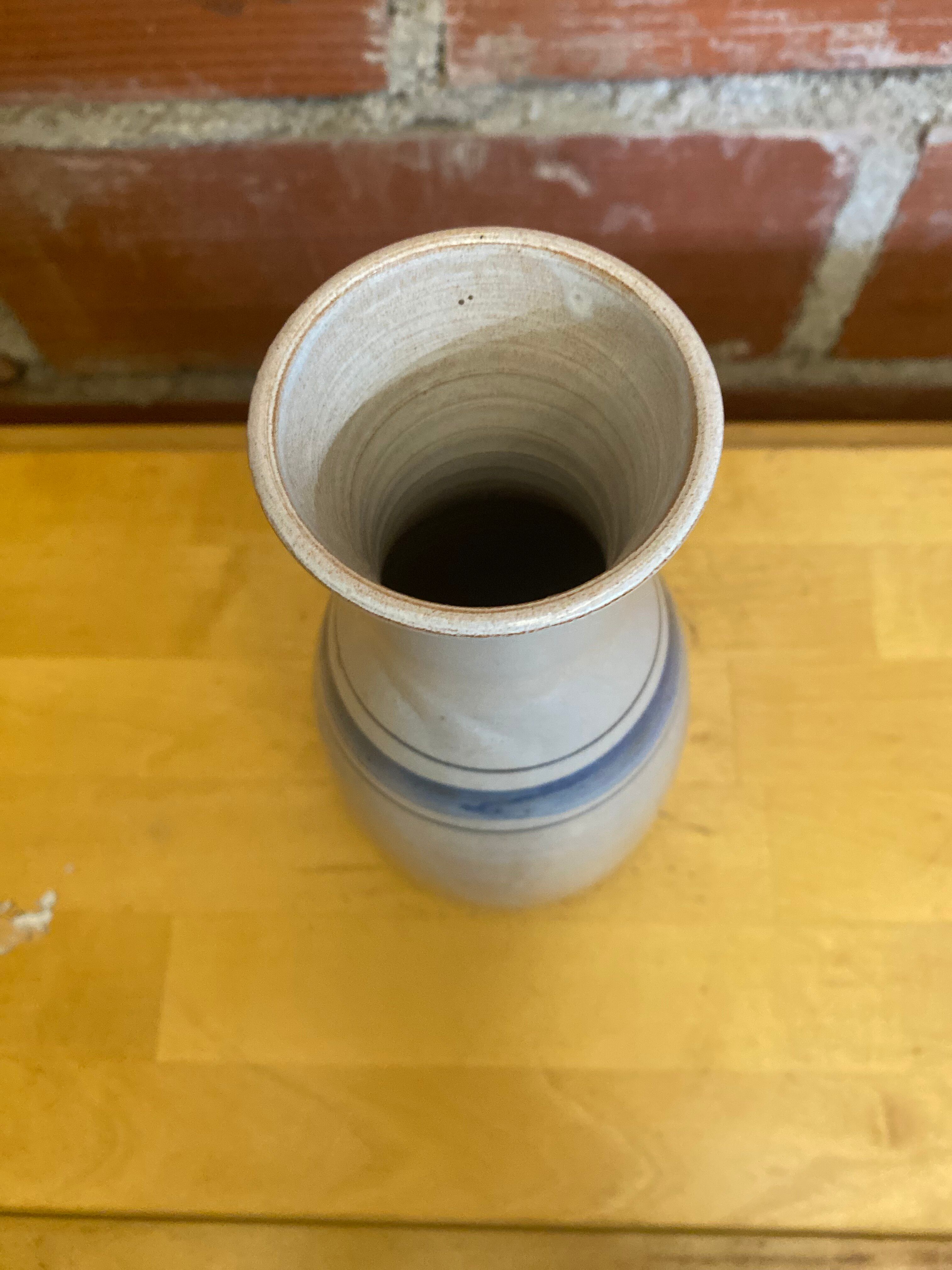 Vintage Grey Beige Glazed Terracotta Vase