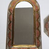 Set of two Moroccan brass mirrors in the shape of arches and octagonal