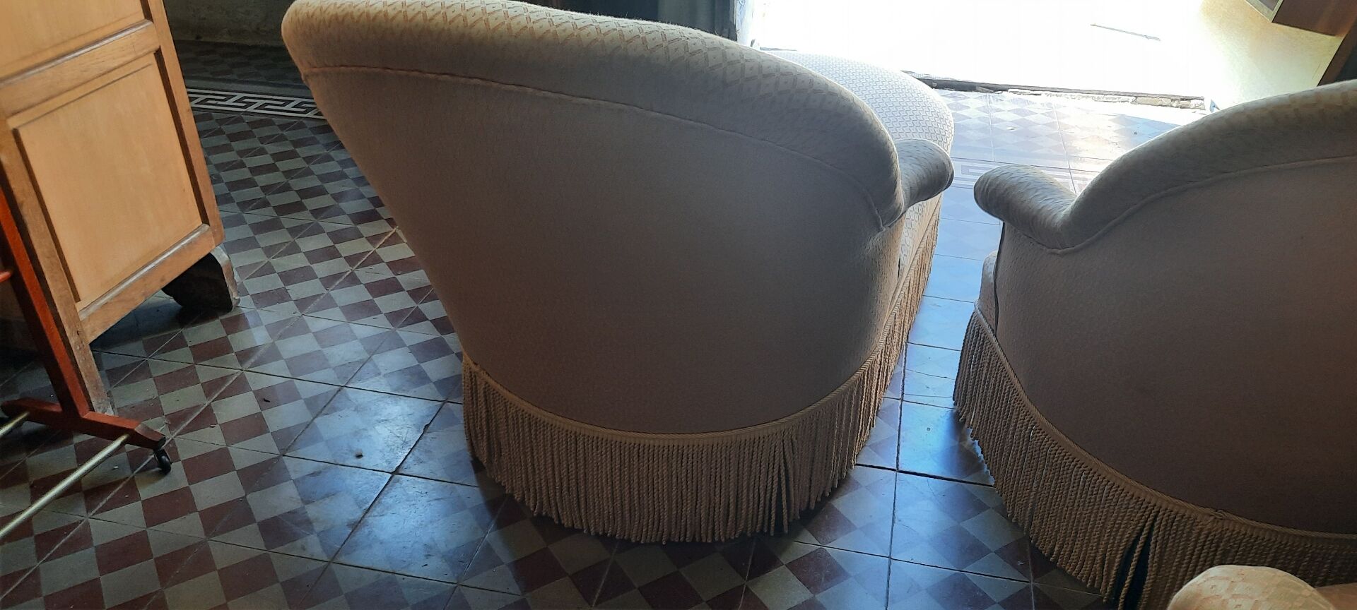 Méridienne et fauteuils crapaud
