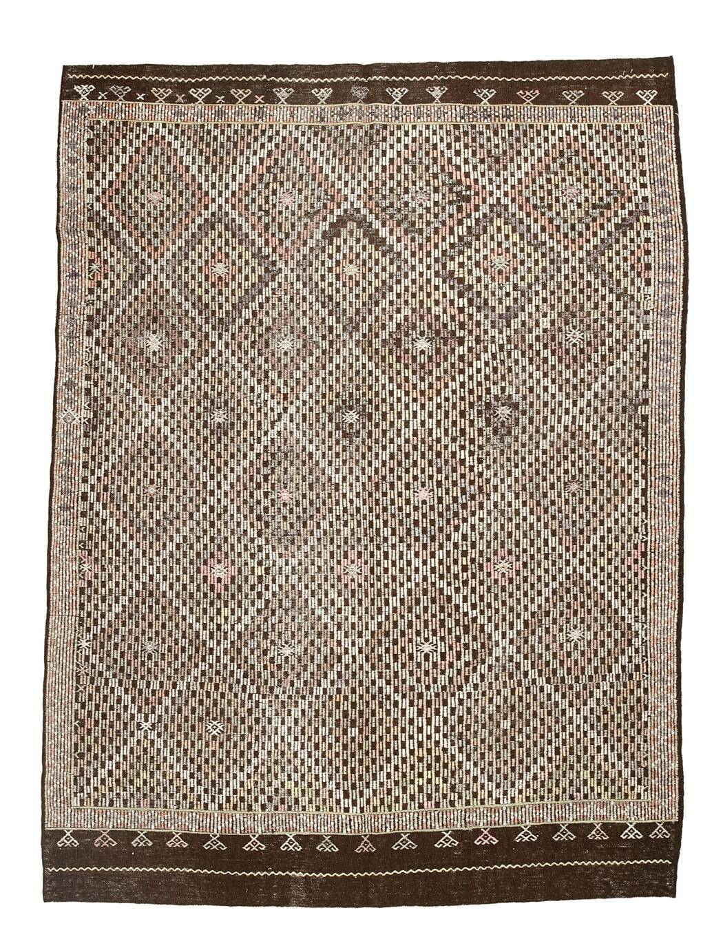 6x9 Yellow Brown Vintage Kilim Rug 199x264Cm