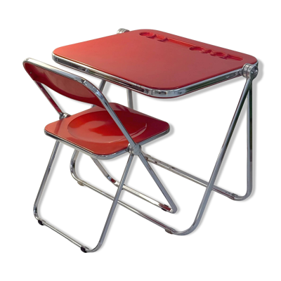 Bureau ''Platone'' et chaise ''Plia'', Anonima Castelli, Giancarlo Piretti, 1970