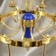 A True Gem, this Chandelier with Bright Gold Finish & Royal Blue in Bronze, Eight Lights.