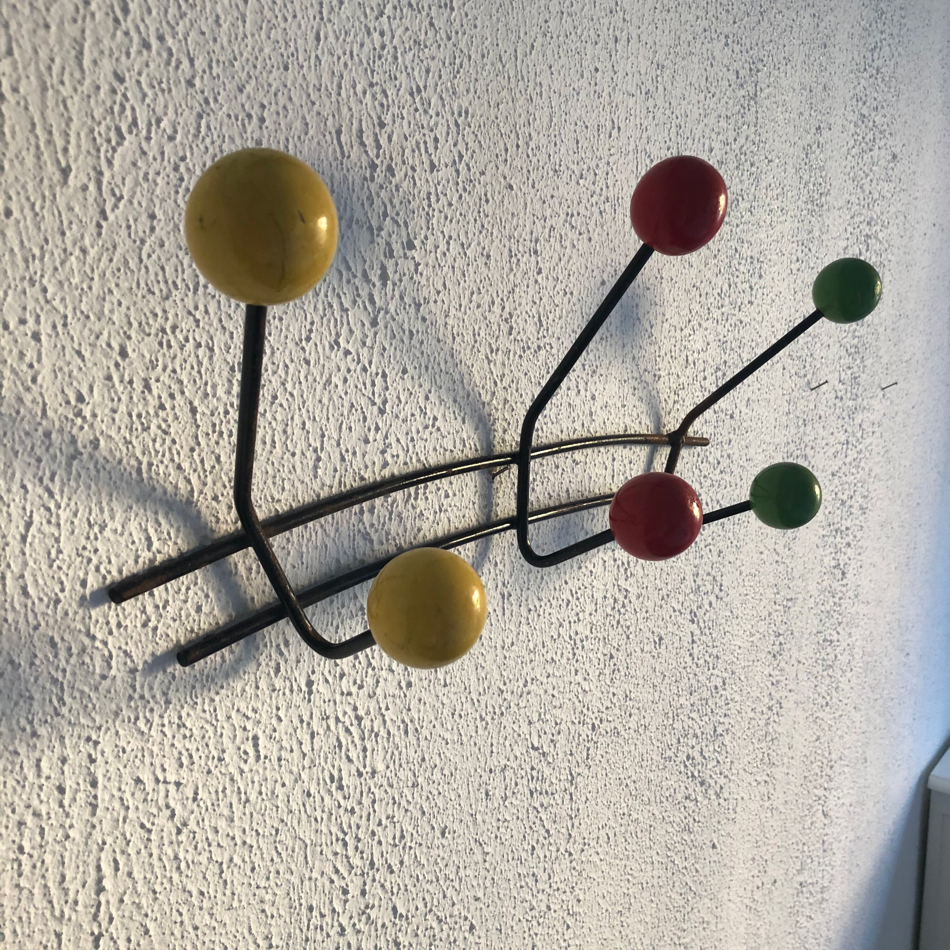 Coat rack 6 patères vintage balls 1960 - 50 cm
