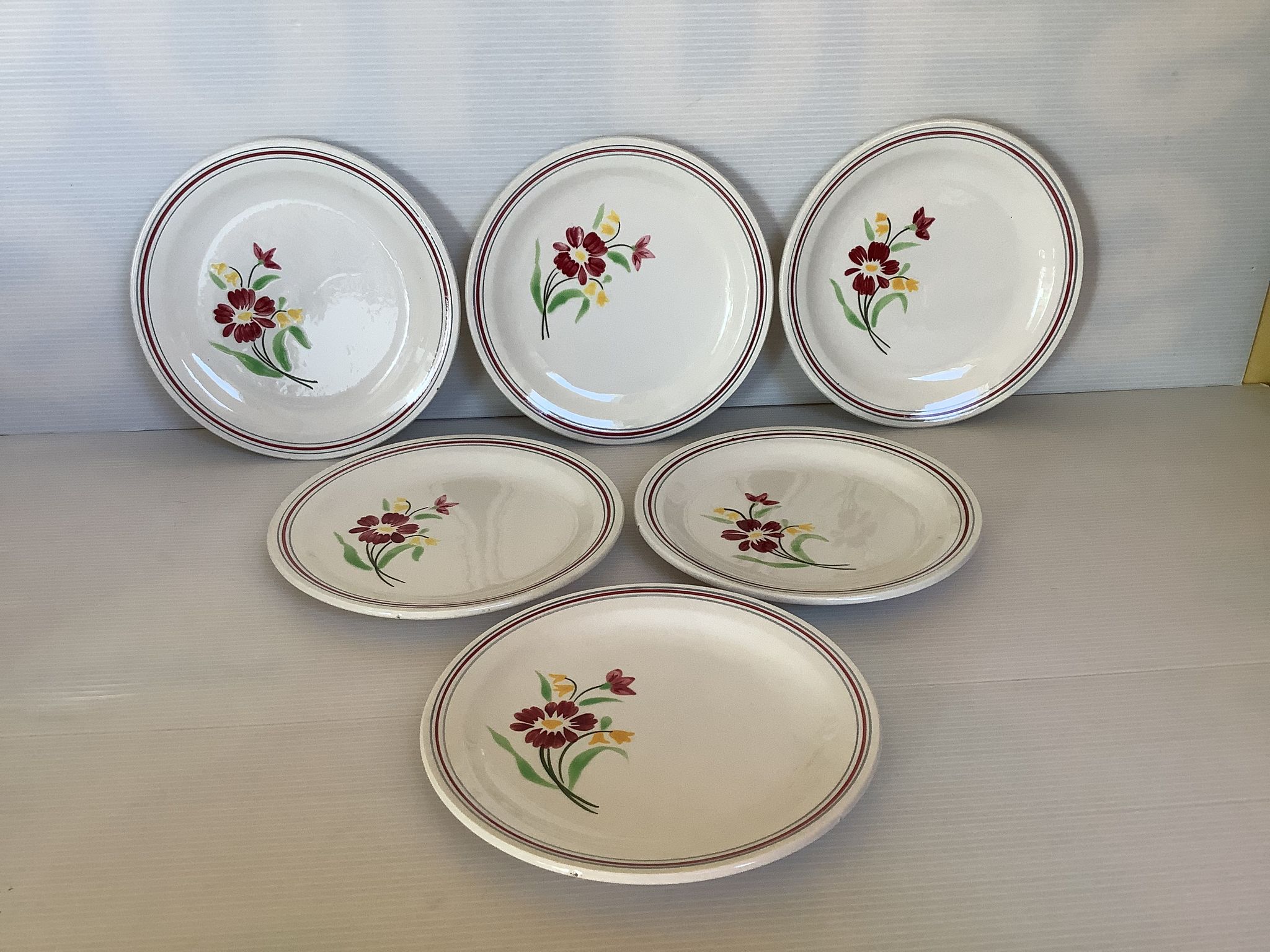 6 old dessert plates with garnet flowers from France