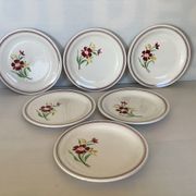 6 old dessert plates with garnet flowers from France