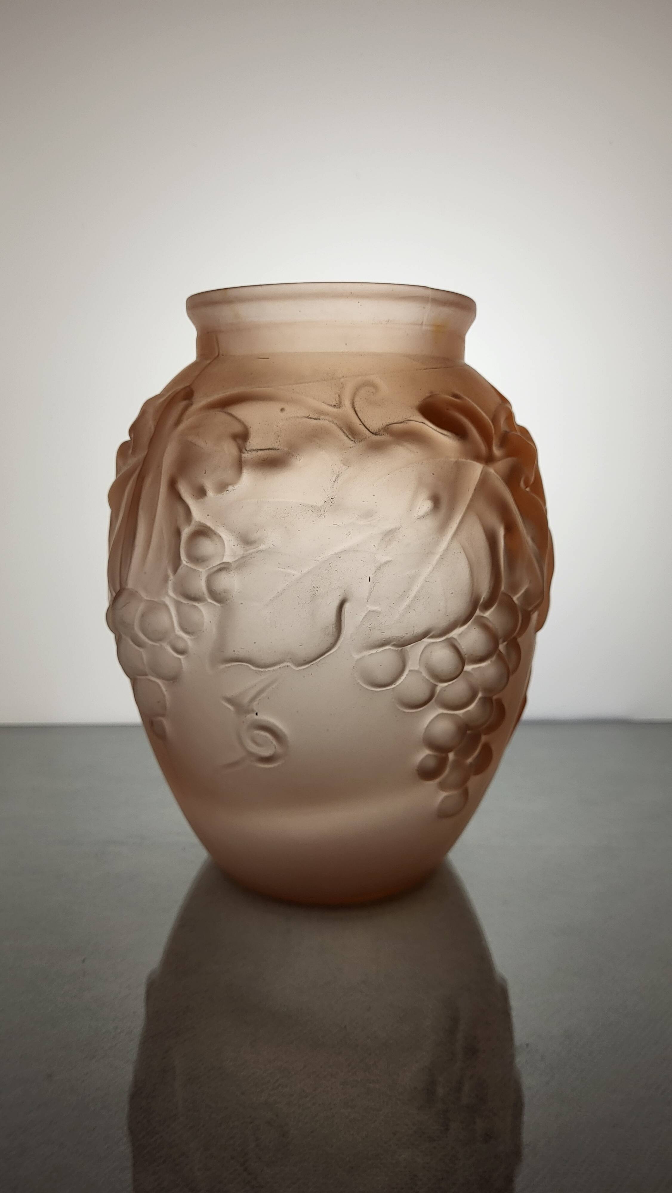 Art Deco glass paste vase Vine leaves signed Souchon Neuvesel