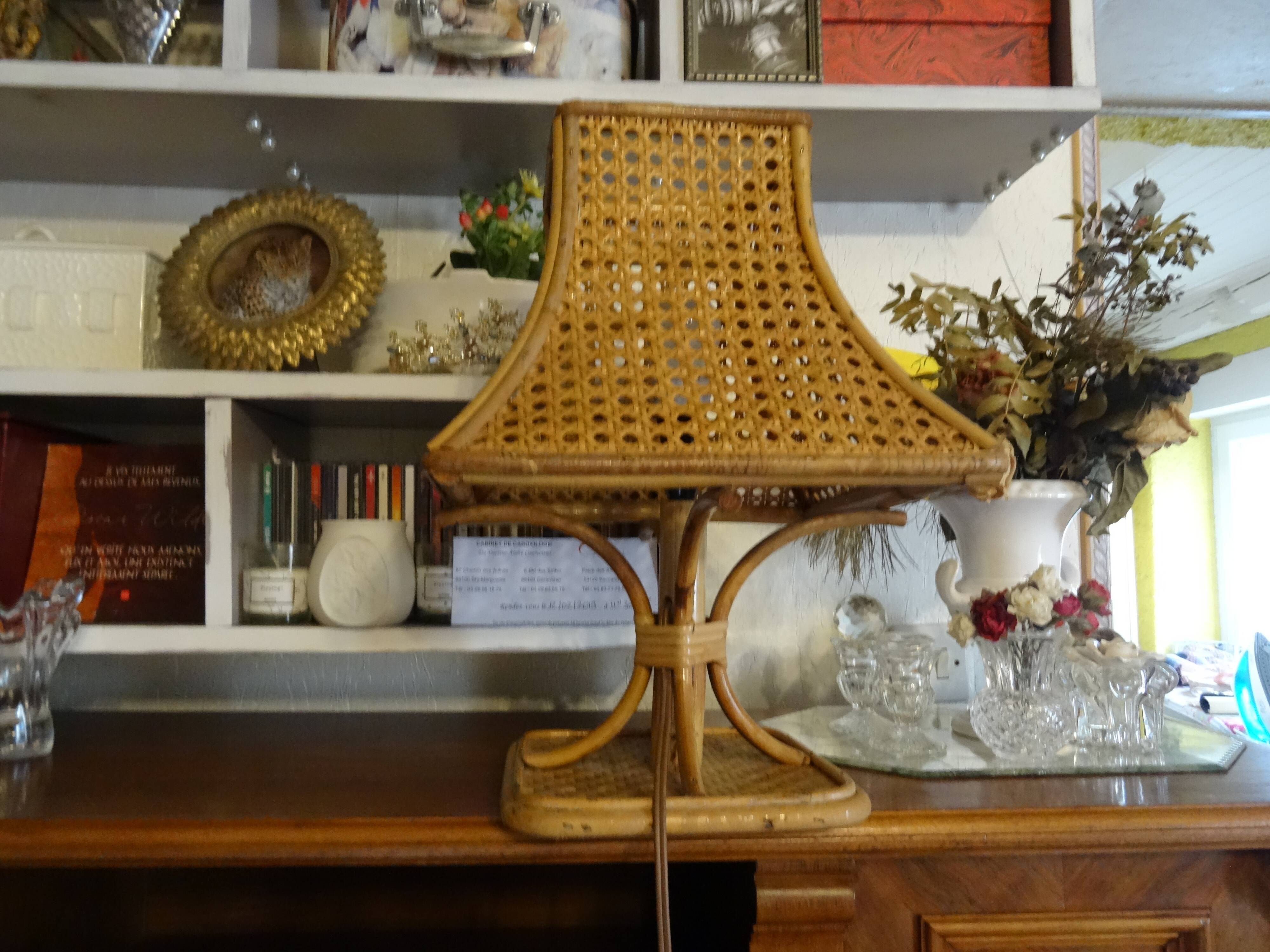 Vintage rattan and wicker lamp