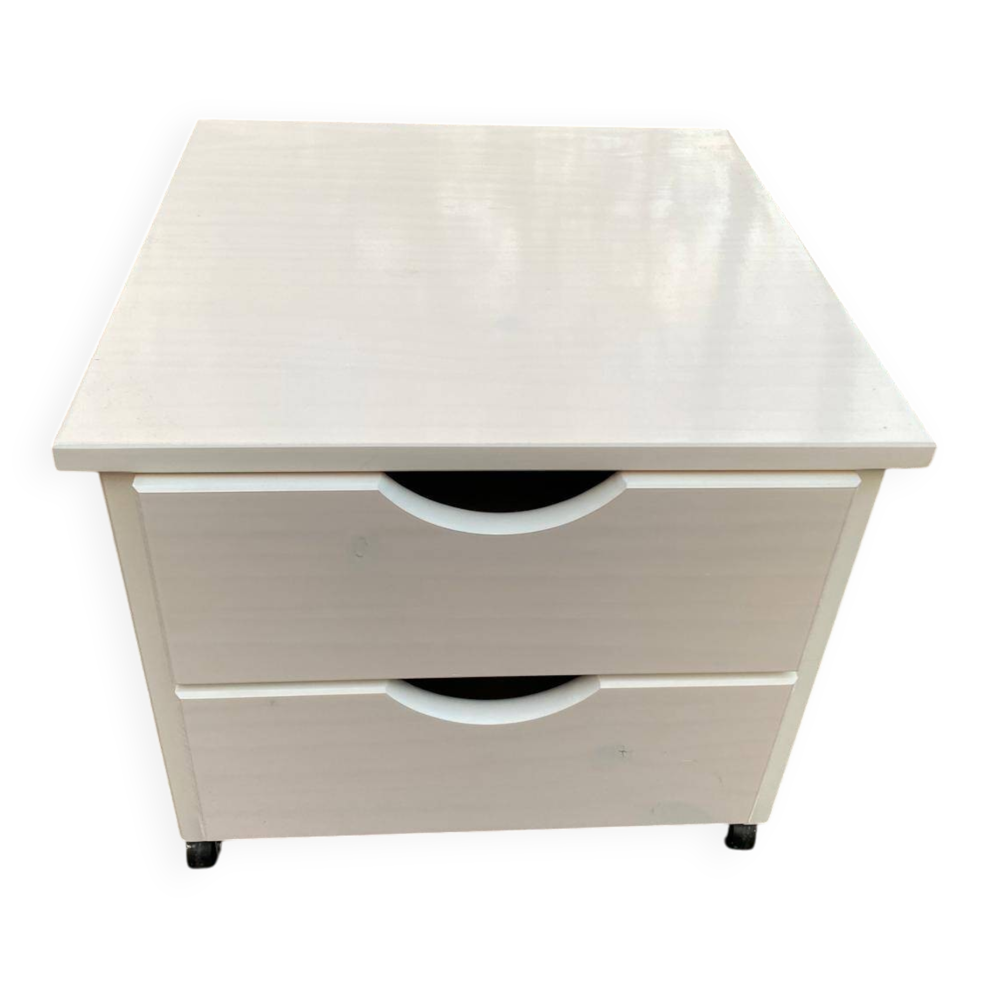 Scandinavian bedside table in solid beige wood with 2 drawers