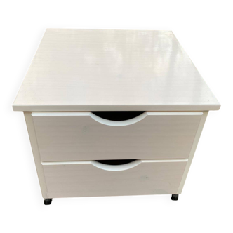 Scandinavian bedside table in solid beige wood with 2 drawers