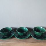 Lot de 3 tasses et sous tasse à café vert vintage barbotine