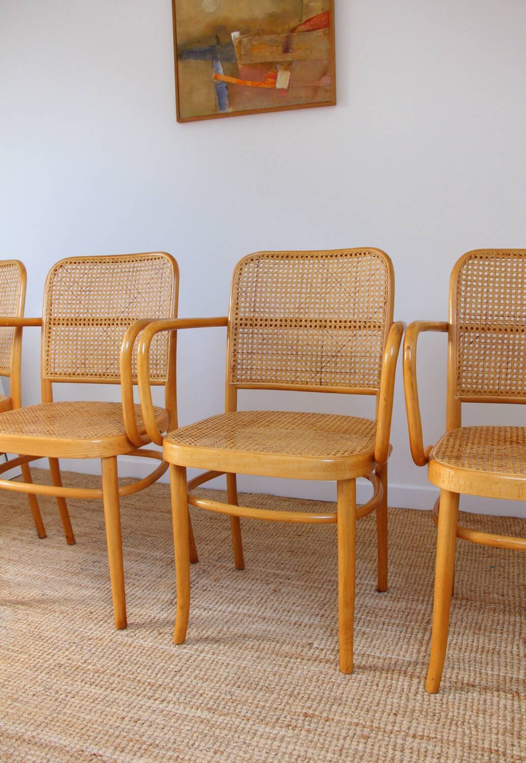 Set of 4 wooden and cane chairs model Prague 811 by Josef Hoffmann