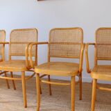 Set of 4 wooden and cane chairs model Prague 811 by Josef Hoffmann