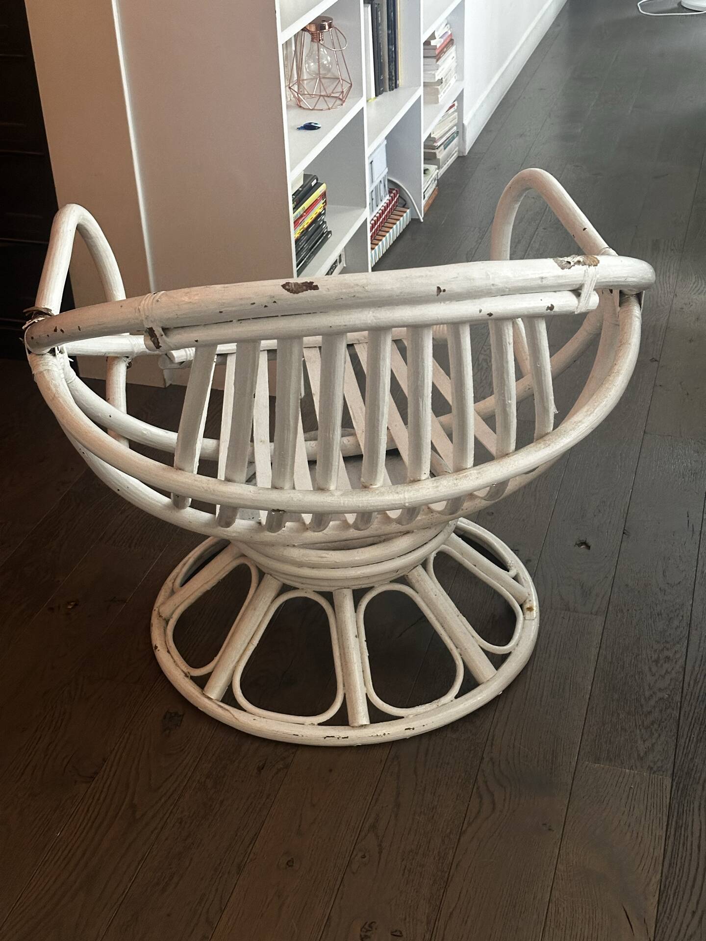 Vintage armchair in white lacquered rattan