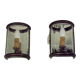 Pair french country brass & curved glass wall lights mirrored back plate 3965