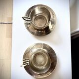 Set of 2 cups with silver-plated saucers, 19th century.