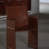 Ensemble de 4 fauteuils en cuir marron/rouge, Tito Agnoli, moderne italien, années 1970