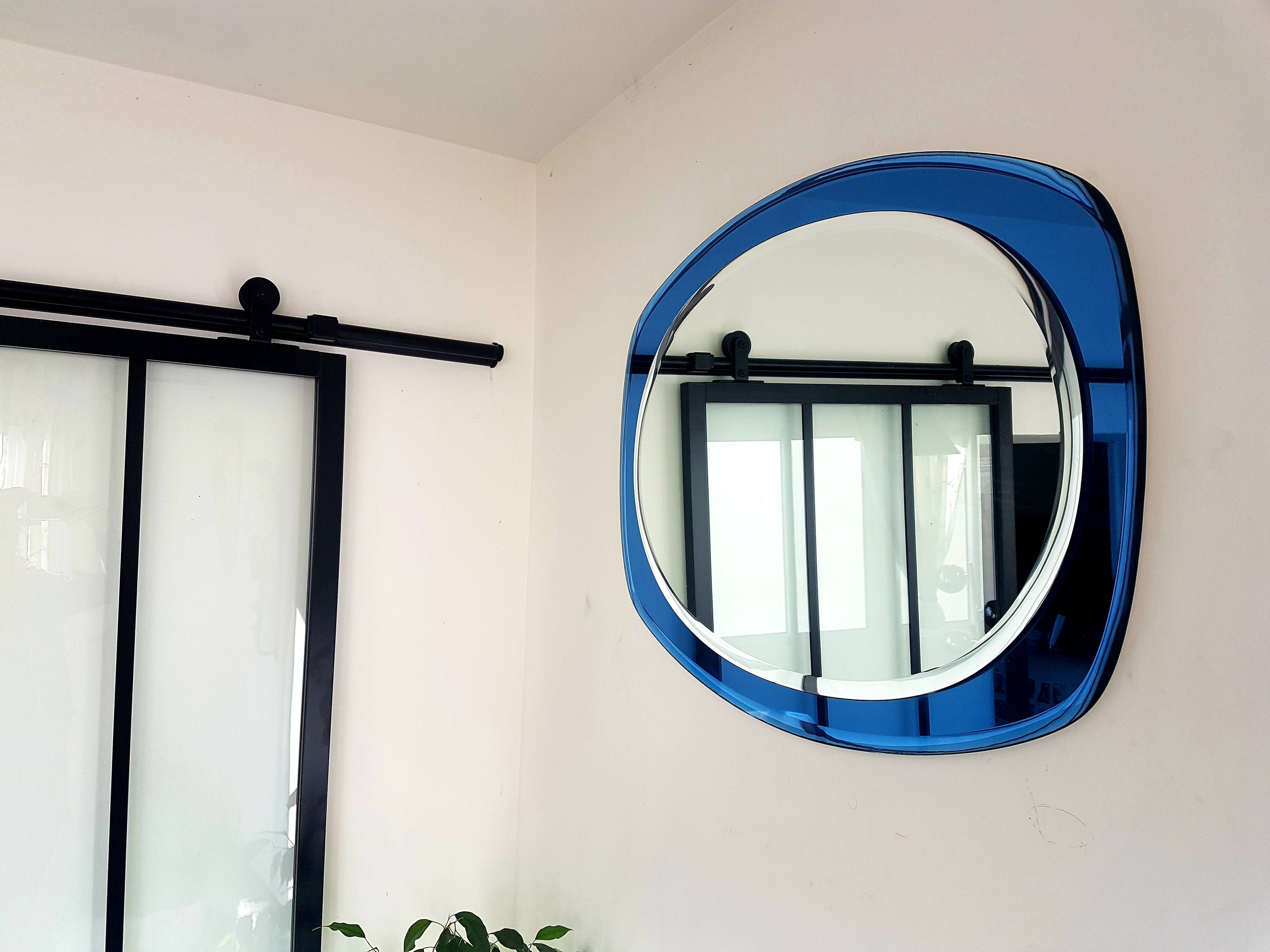 Miroir sur plaque de verre bleu 60×80 cm
