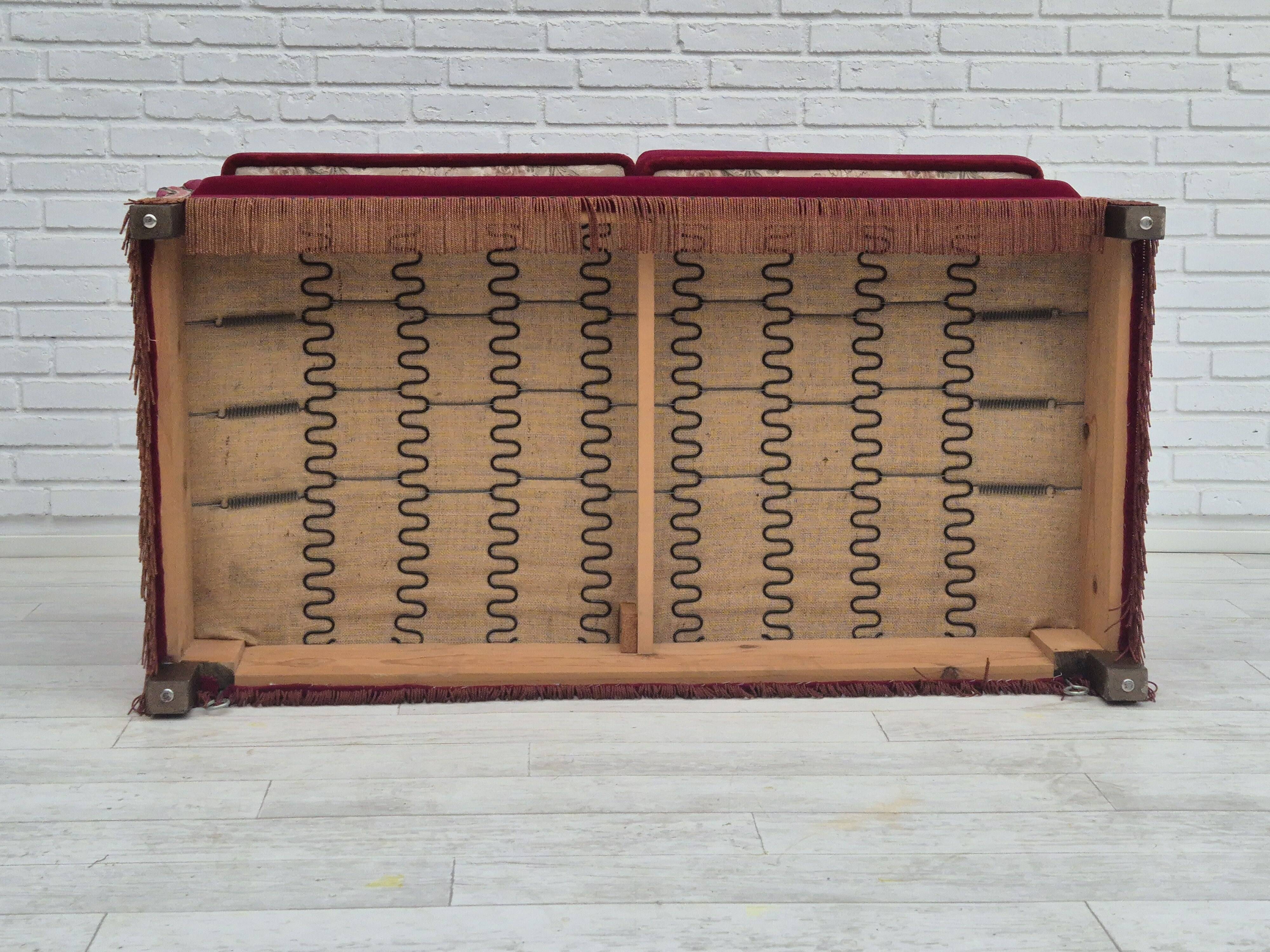 1960s, Danish velour 2 seater drop arm sofa, velour, original condition.