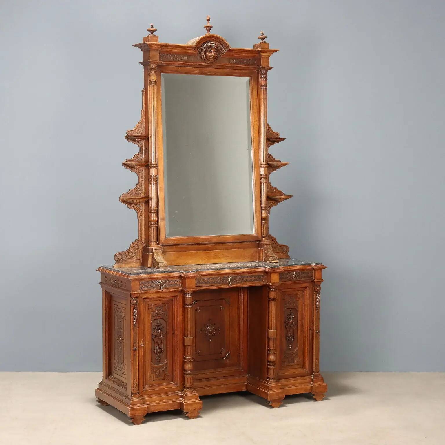 Antique walnut and marble dressing table, 3 drawers, 19th century.