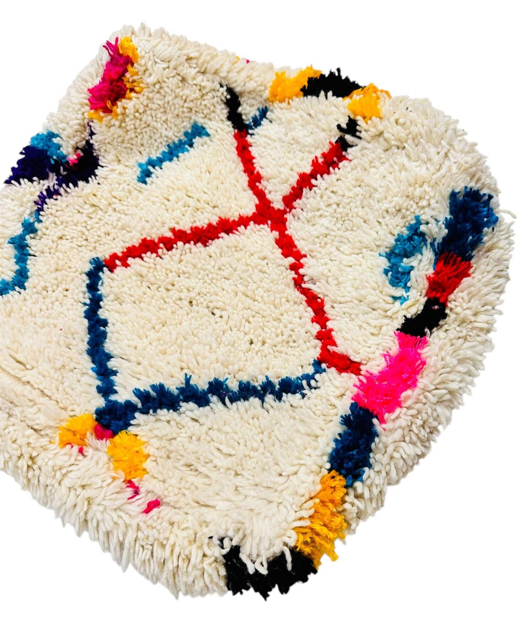 Berber floor cushion, Beni ouarain, Boujaad, Azilal Moroccan pouf pure wool 60 x 60 x 20 cm