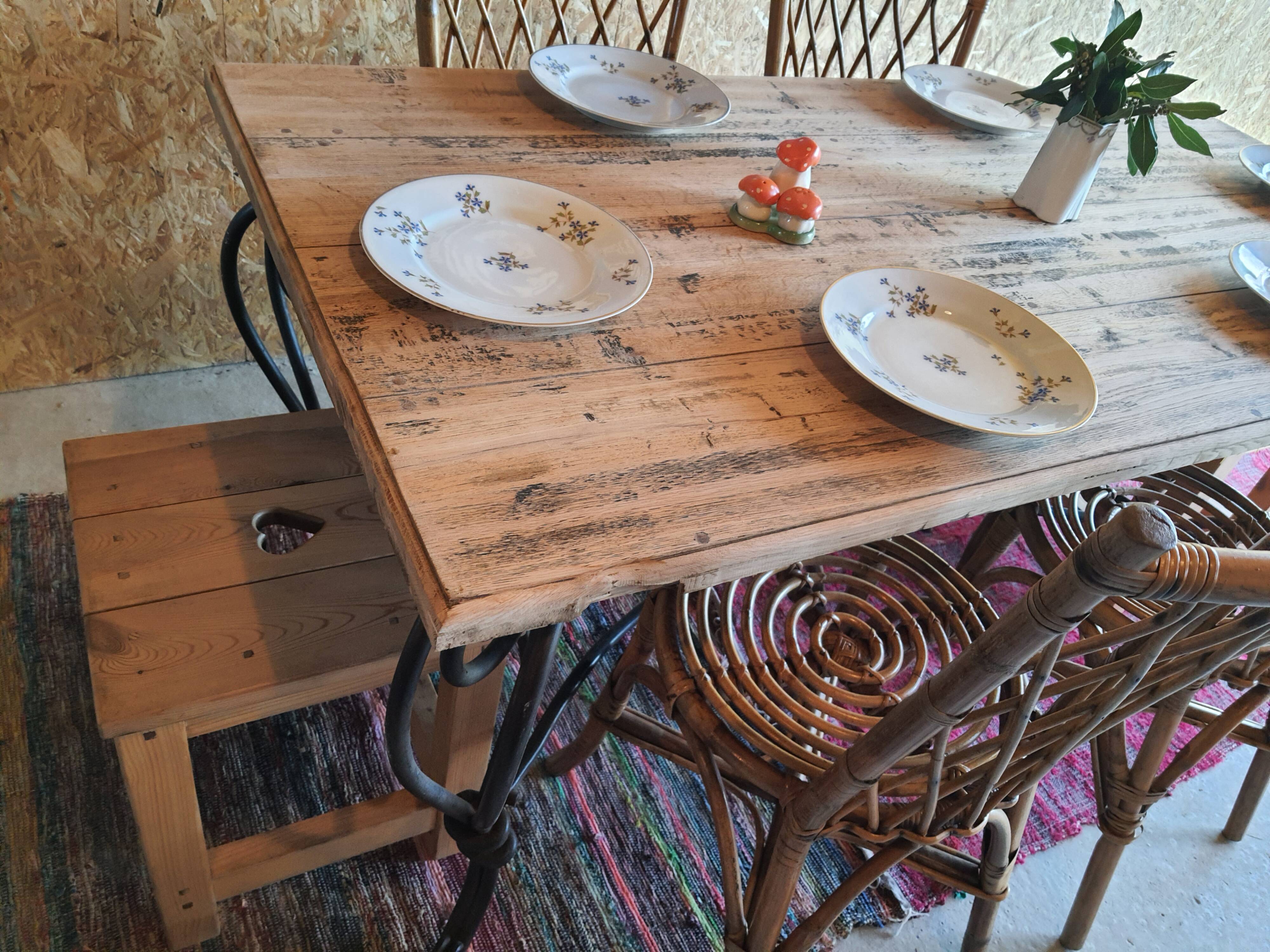 Wooden and wrought iron table