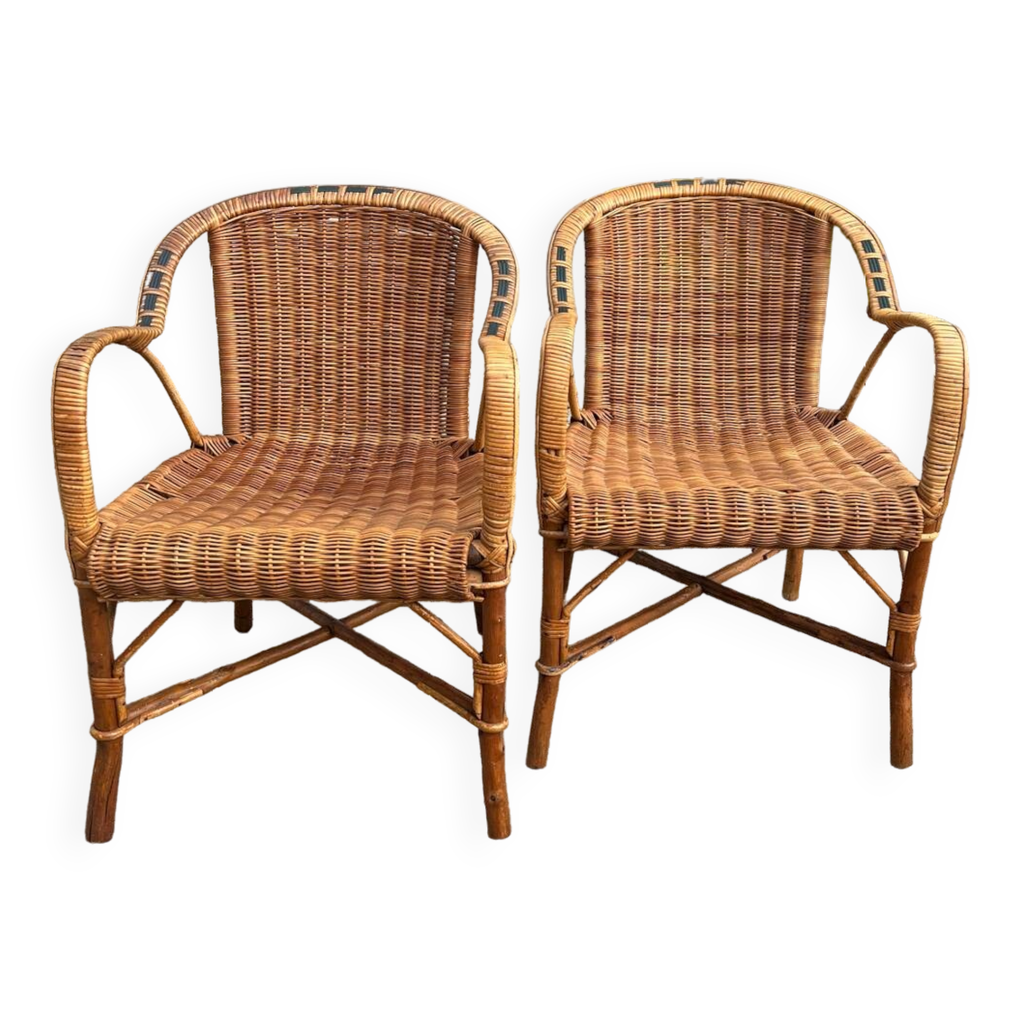 Paire de fauteuils rotin vintage 1960