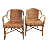Paire de fauteuils rotin vintage 1960