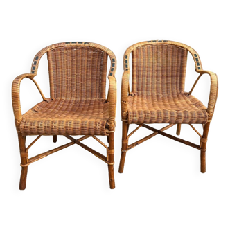 Pair of vintage rattan armchairs 1960