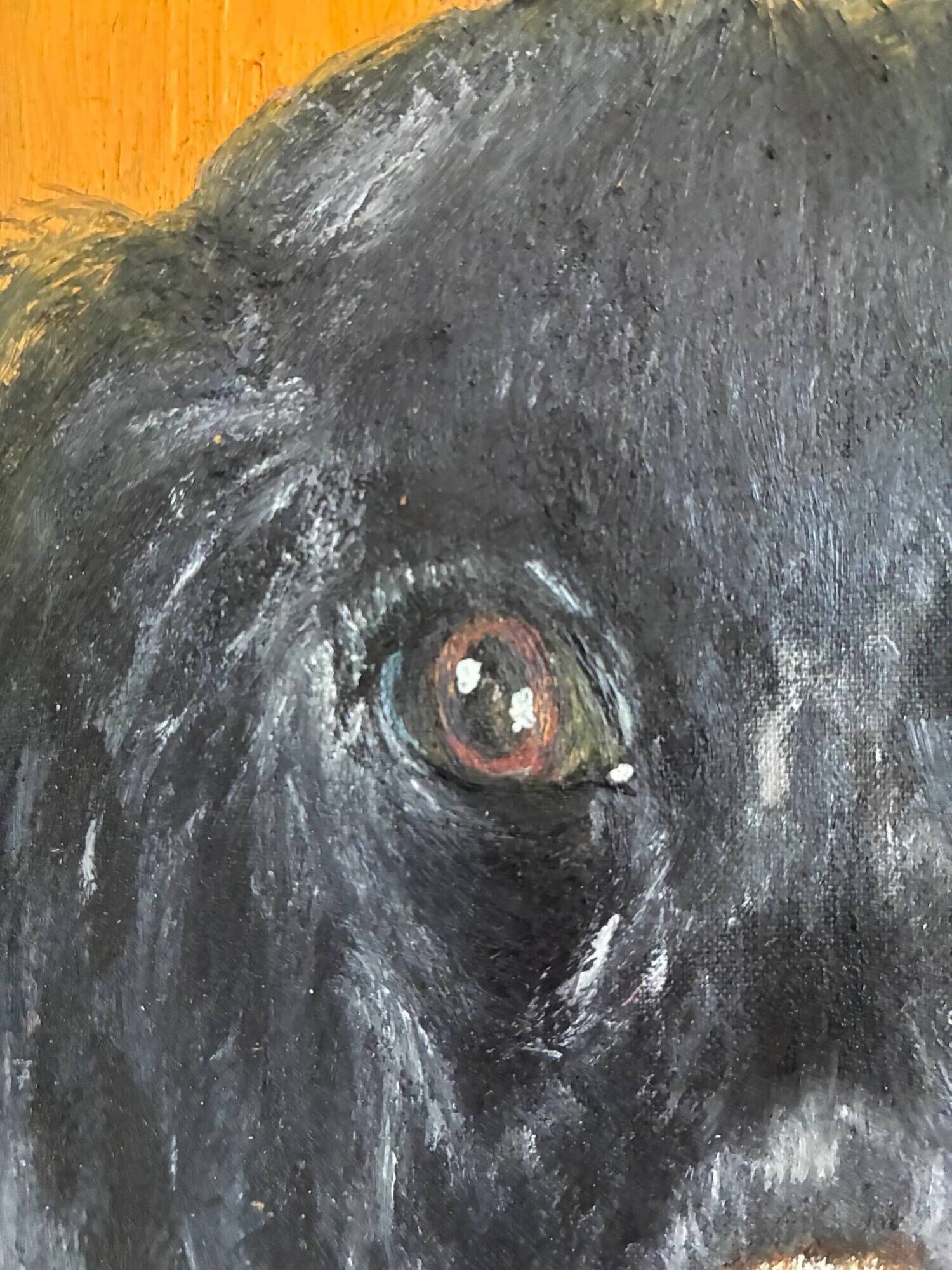 Vintage original dog portrait oil painting, signed animal art