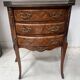 Half-moon commode in Louis XV style with cube marquetry from the 20th century.