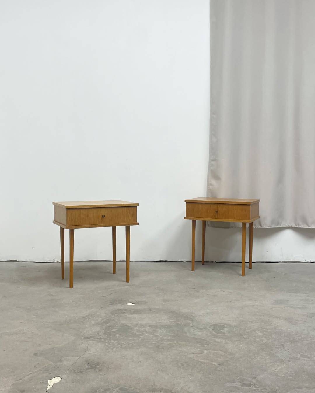 Vintage wooden bedside tables.