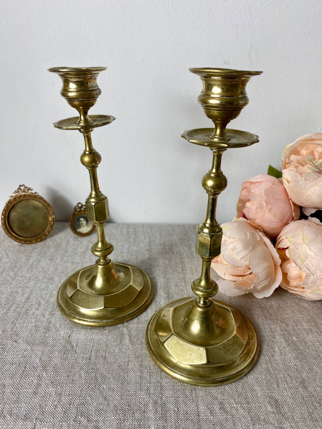 Antique brass candlesticks