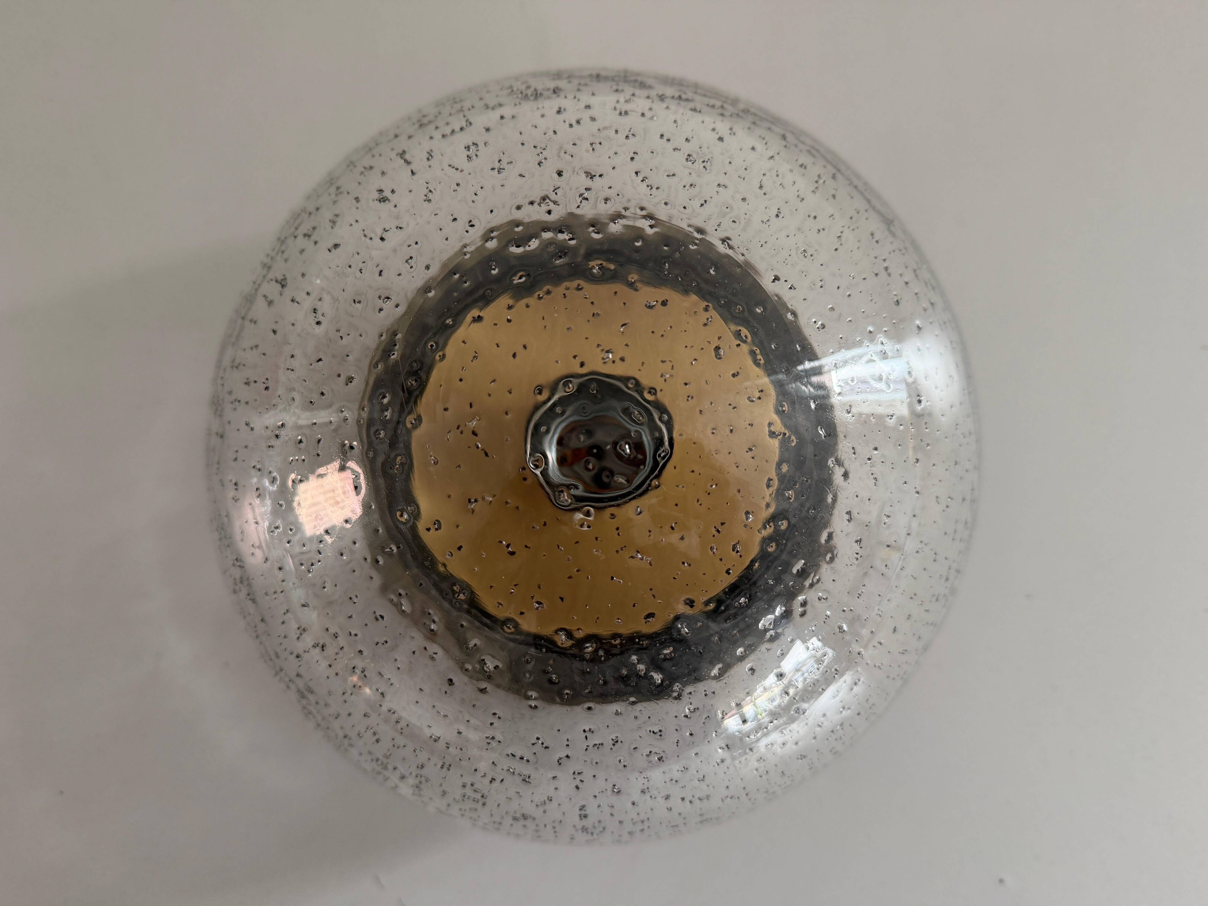 Flush glass shade with bubble texture and brass base by Hillebrand, 1960s, Germany.