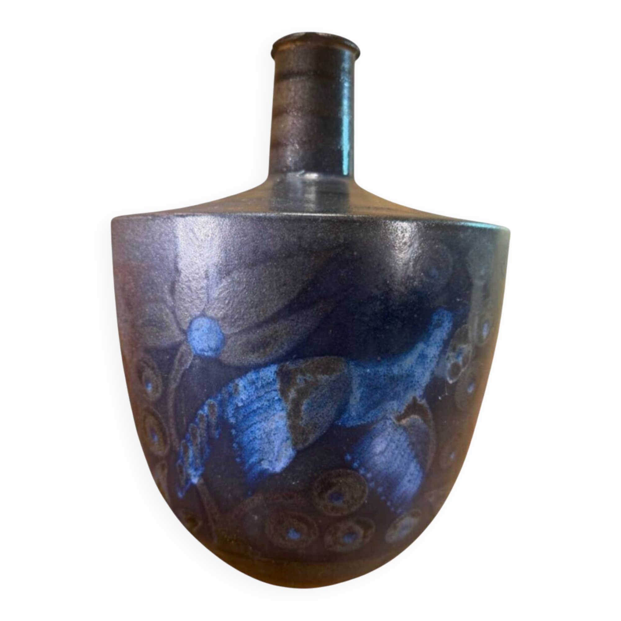 Primavera Art Deco vase, glazed stoneware with blue bird decoration by Marguerite Lehm.