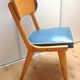 Chaise pieds compas style scandinave en hetre et simili cuir bleu / vintage années 50-60