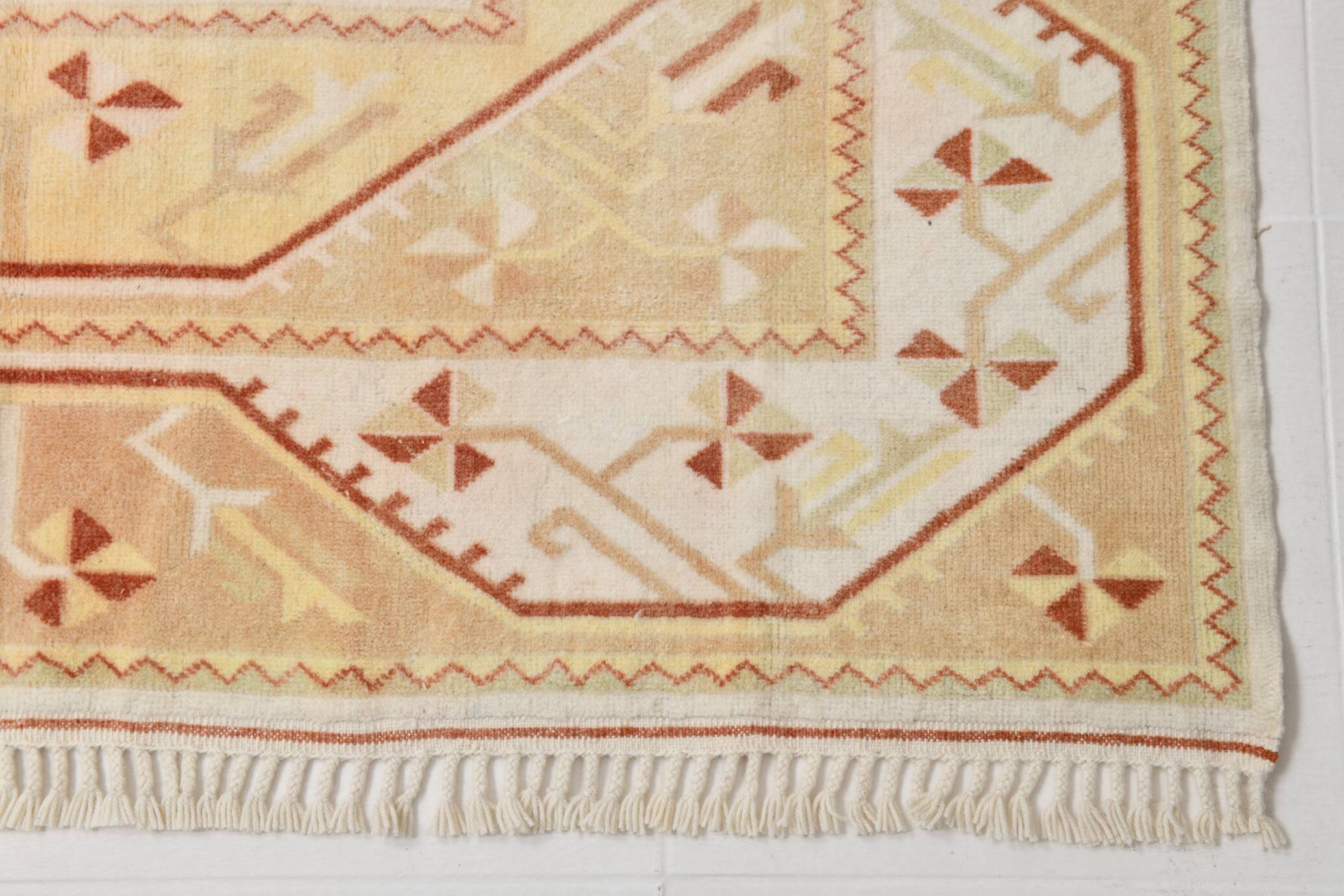 Tapis Kilim Vintage Oriental en Laine Fait Main,Beige,Pêche,Jaune 236x158Cm