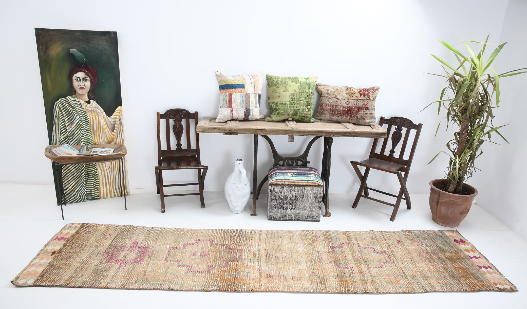 1960s antique wool vintage runner rug