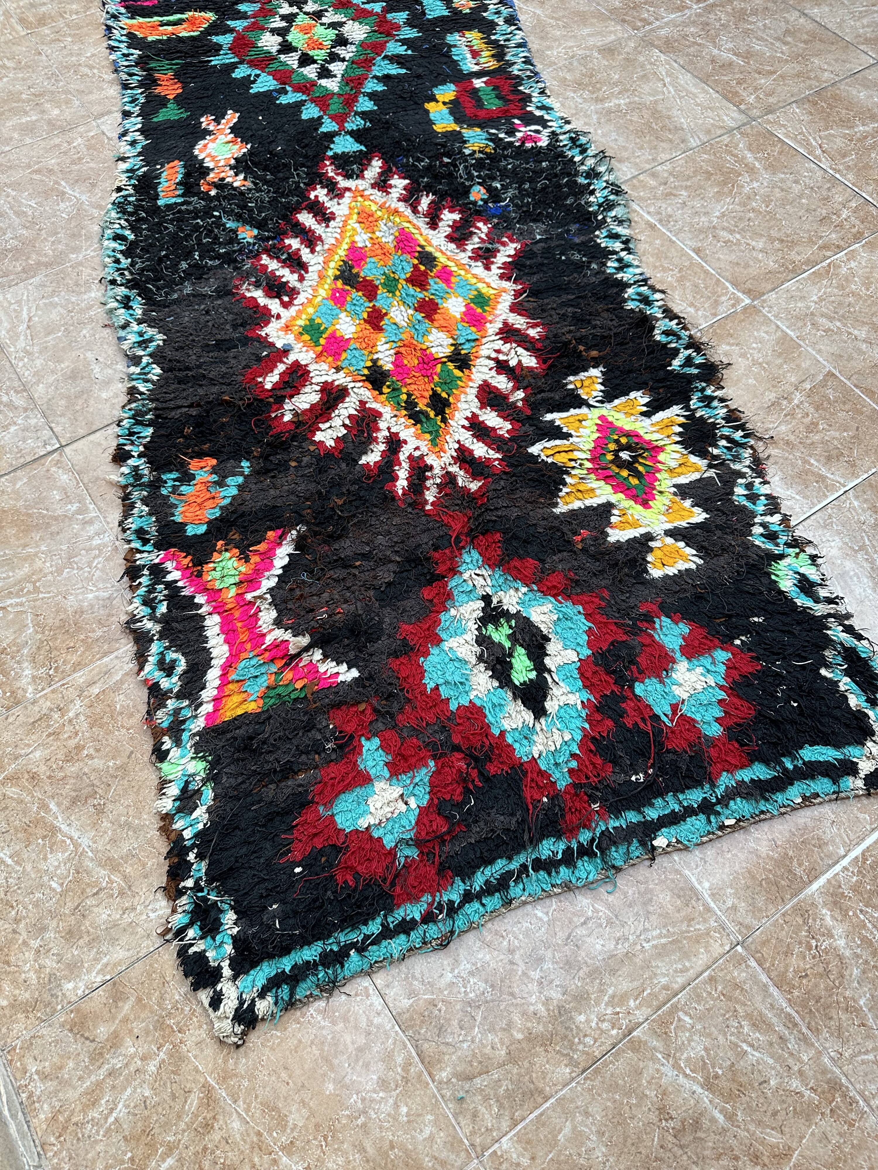 Vintage Berber Boucherouite hallway runner: Moroccan rug