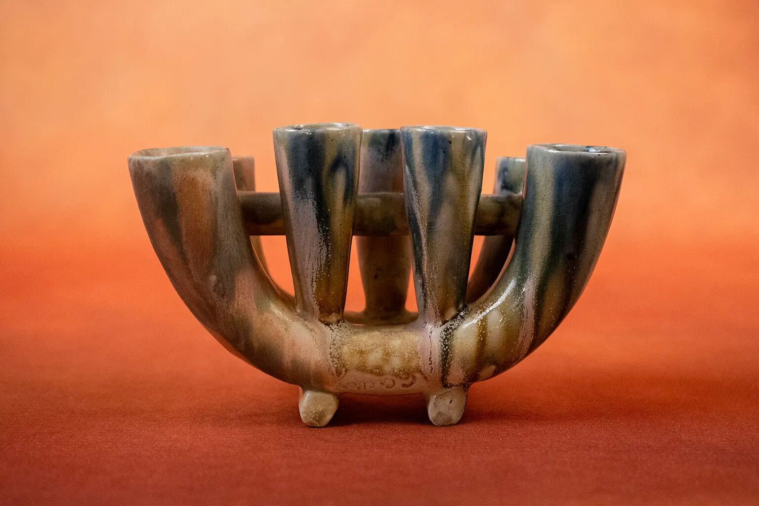 Art Nouveau flower pot in flamed stoneware by Charles Greber