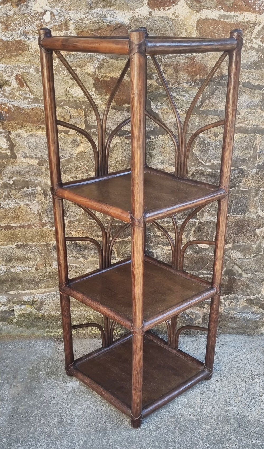 High shelf in vintage bamboo and rattan, 60s