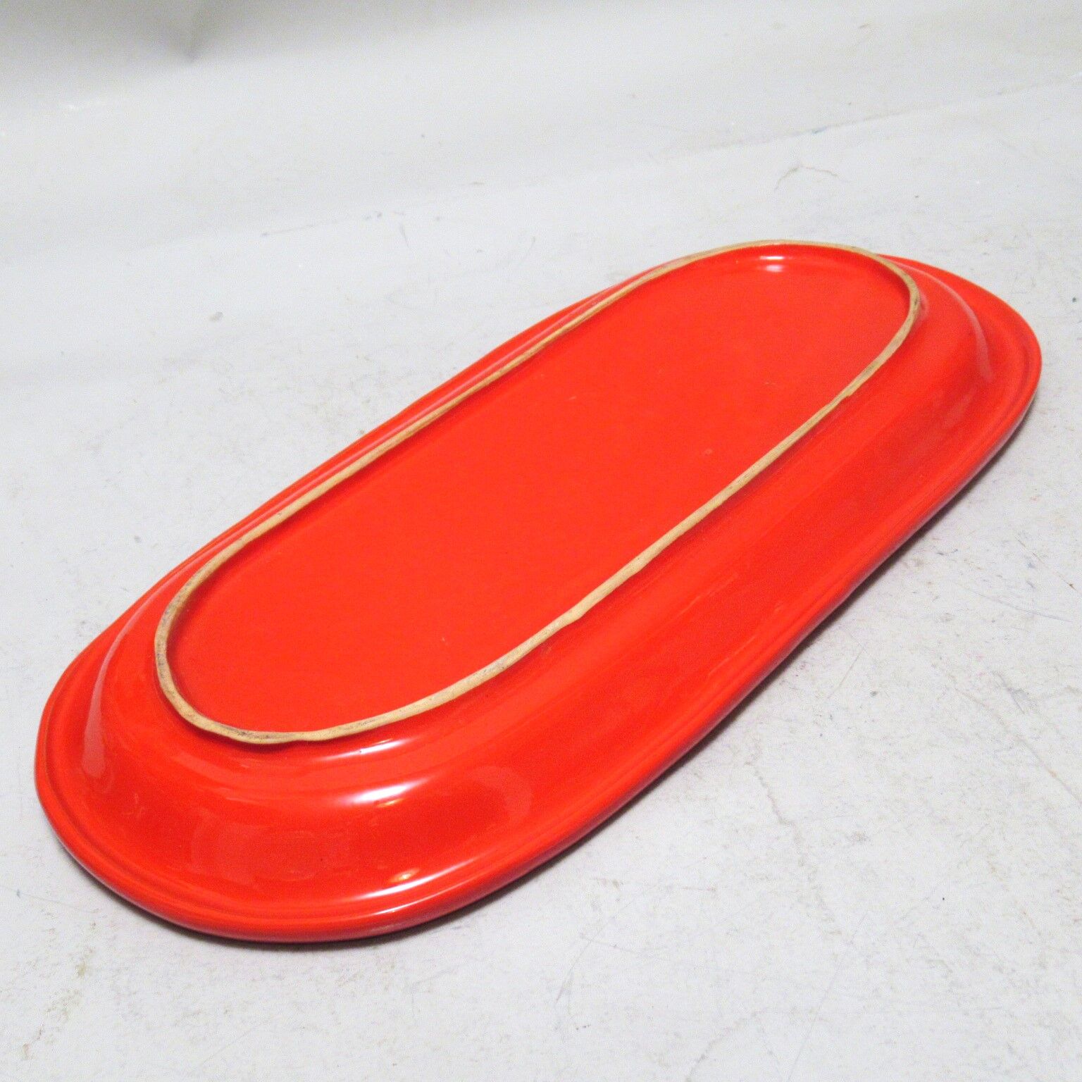 Oval red ceramic dish Italy 60s