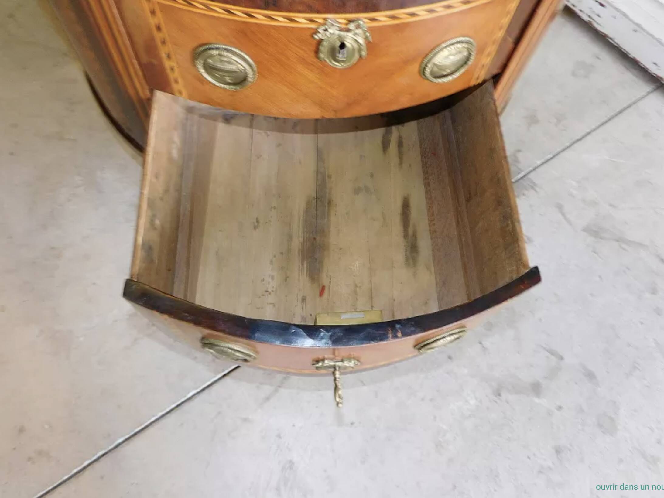 Chest of drawers half moon marquetry 2 drawers marble top late nineteenth century