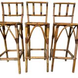 Set de 3 tabourets de bar en Rotin années 60