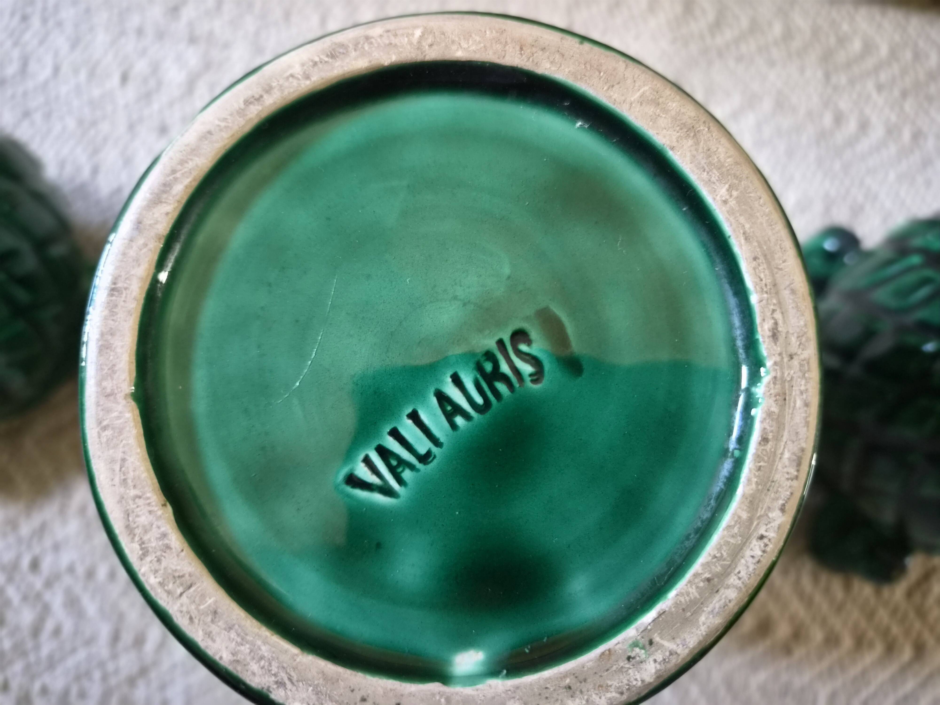 Vintage Vallauris trio of emerald green vases from the 50s/60s.