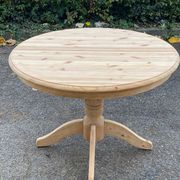 Table à manger ronde extensible pied central rénovée en bois massif brut 105cm