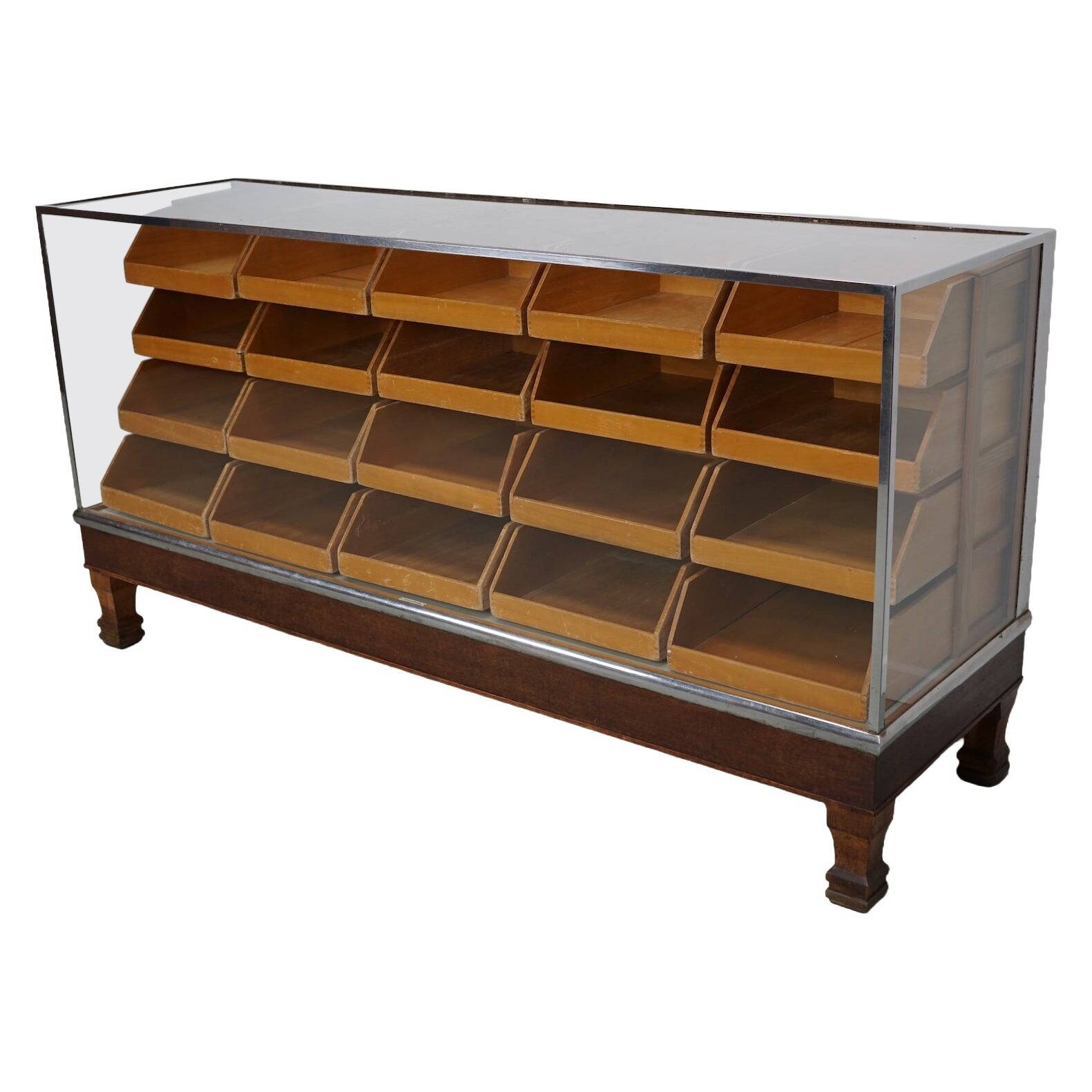 Vintage British maple & oak haberdashery cabinet or shop counter, 1930s