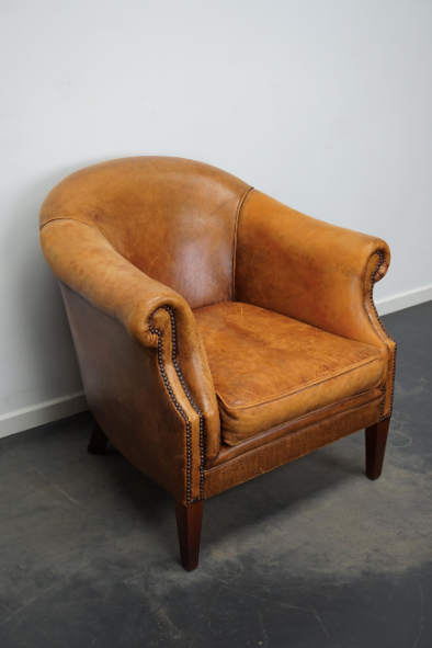 Fauteuil club vintage en cuir couleur cognac Pays-Bas
