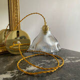 Vintage glass holophane pendant light