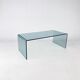 Postmodern coffee table made entirely of glass. Modernist and bitches minimalist look.